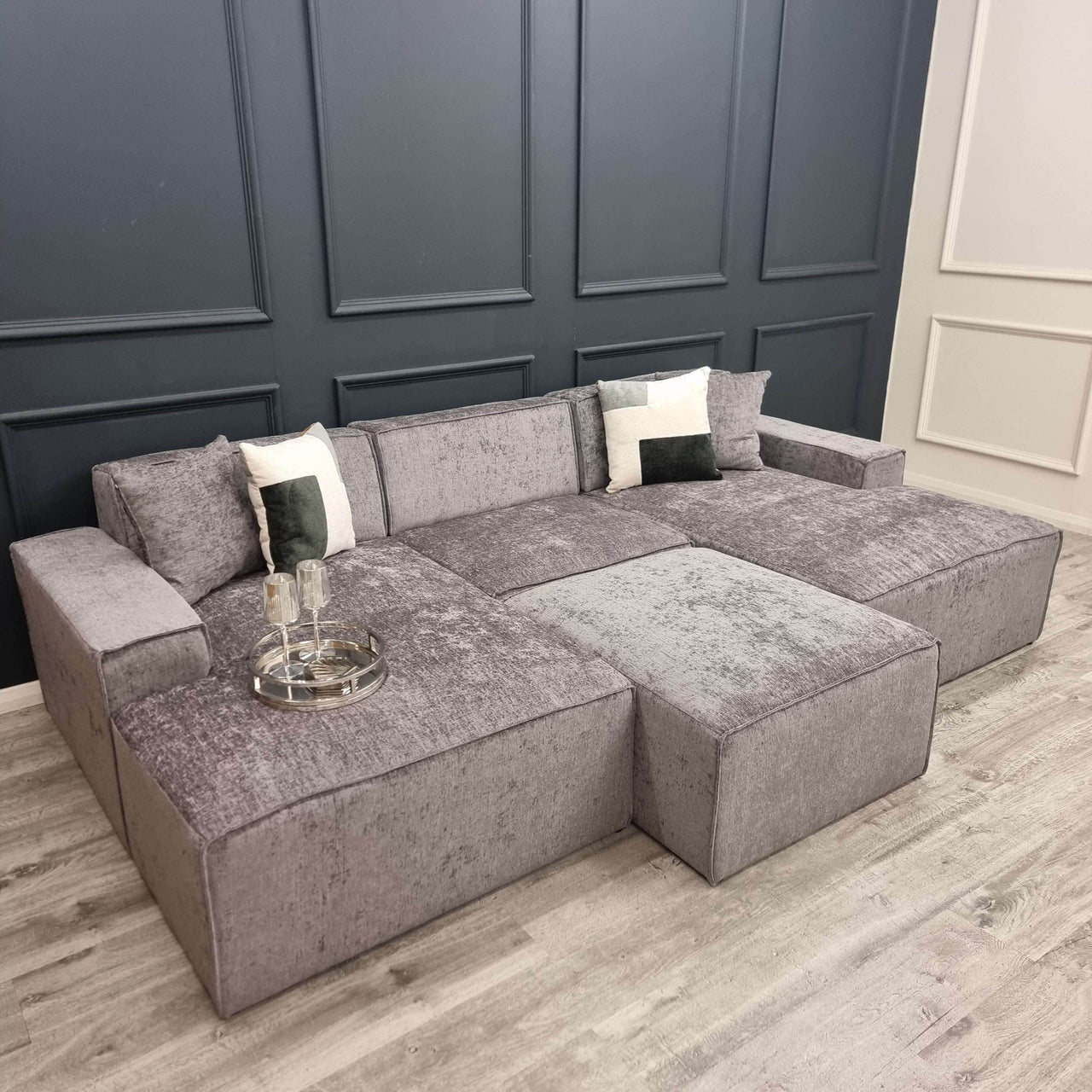 Atlanta U Shaped Modular Sofa - Cinema Style 4-Section Design in Soft Chenille Fabric - UK Luxury Furniture