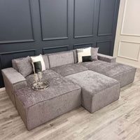 Atlanta U Shaped Modular Sofa - Cinema Style 4-Section Design in Soft Chenille Fabric - UK Luxury Furniture