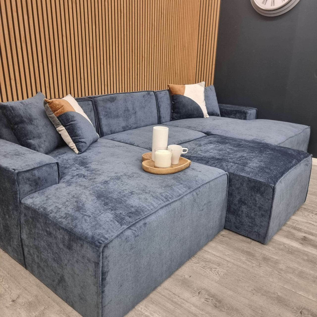 Atlanta U Shaped Modular Sofa - Cinema Style 4-Section Design in Soft Chenille Fabric - UK Luxury Furniture