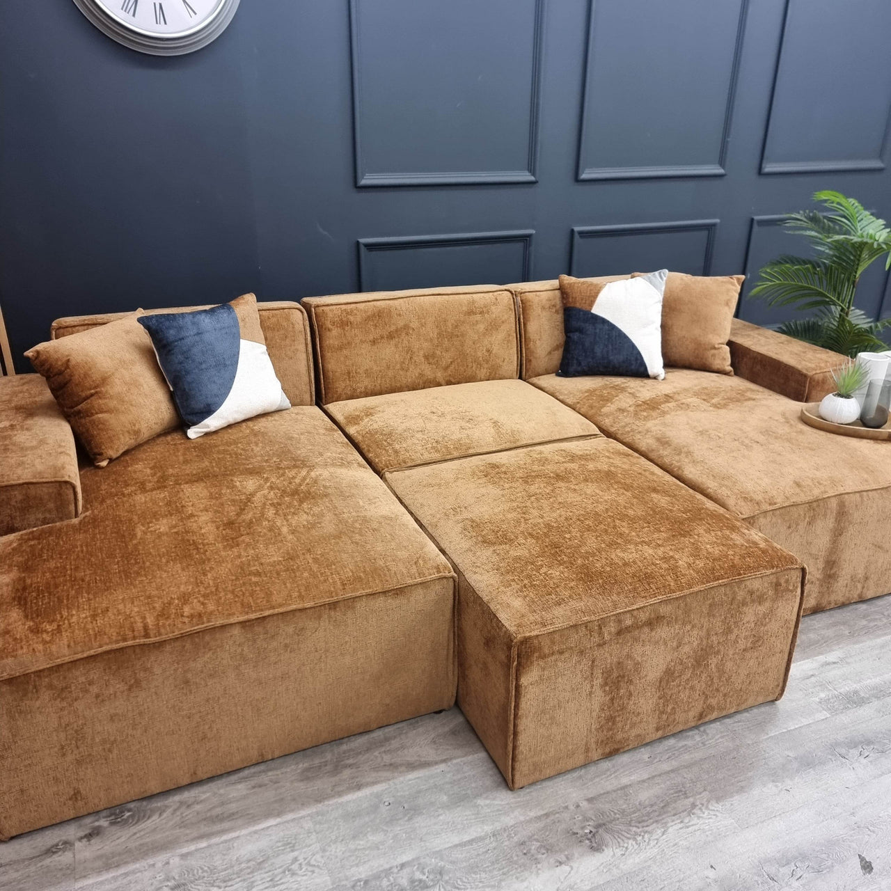 Atlanta U Shaped Modular Sofa - Cinema Style 4-Section Design in Soft Chenille Fabric - UK Luxury Furniture