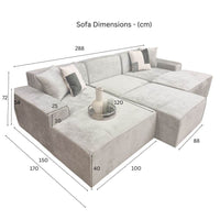 Atlanta U Shaped Modular Sofa - Cinema Style 4-Section Design in Soft Chenille Fabric - UK Luxury Furniture