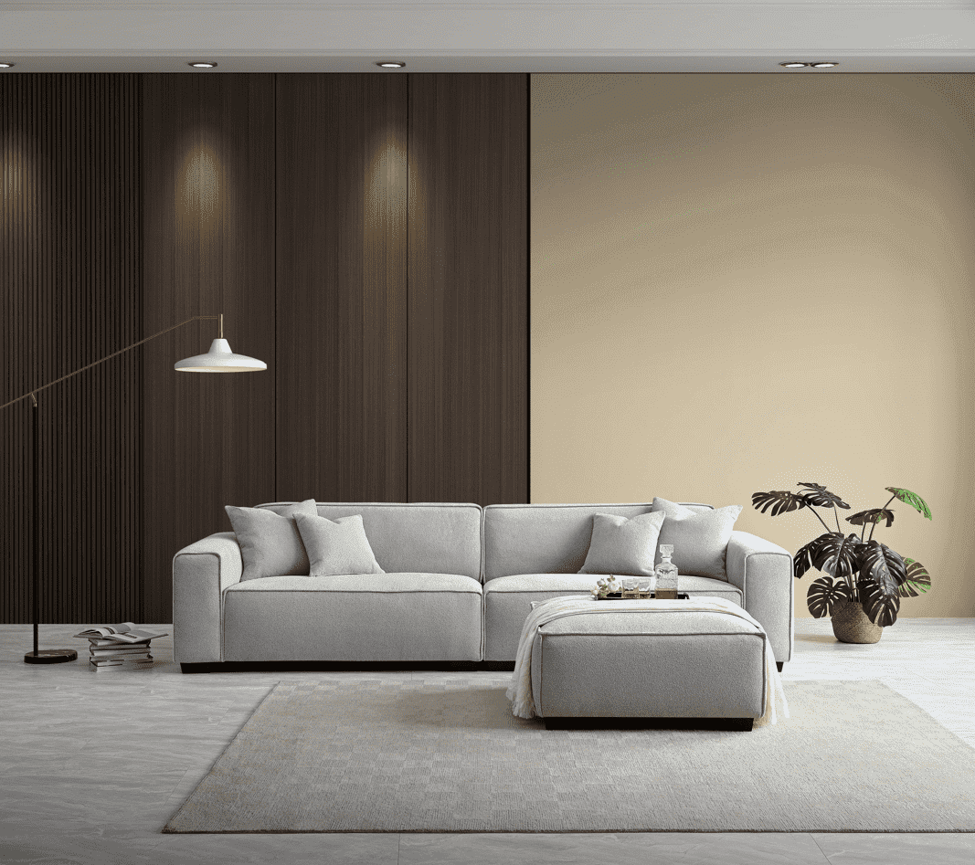 Luxurious Aluxo Dakota Sofa in Pebble Boucle with Duck Feather Padding & Modern Design - UK Luxury Furniture