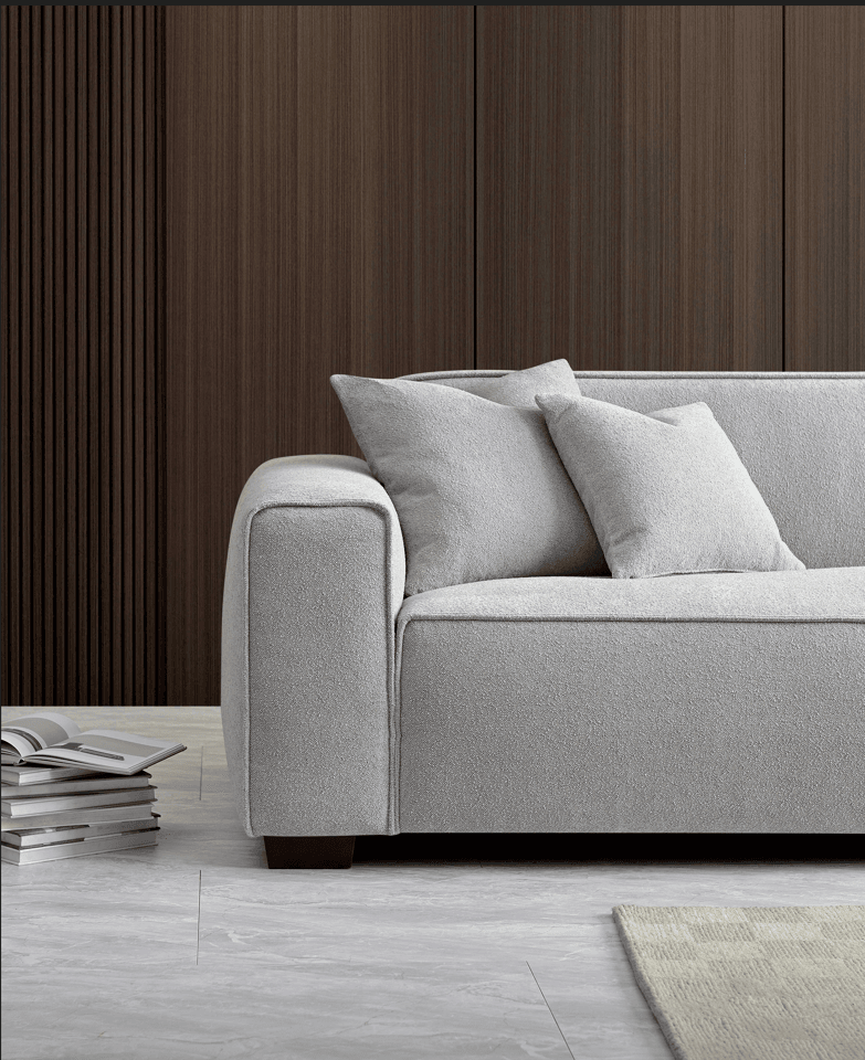 Luxurious Aluxo Dakota Sofa in Pebble Boucle with Duck Feather Padding & Modern Design - UK Luxury Furniture
