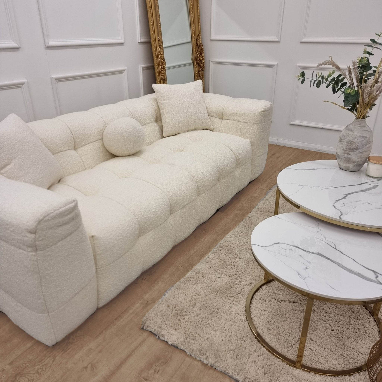 Luxury Boucle 3-Seater Sofa - Fire Resistant, 230cm Wide, Elegant Comfort for Modern Living - UK Luxury Furniture