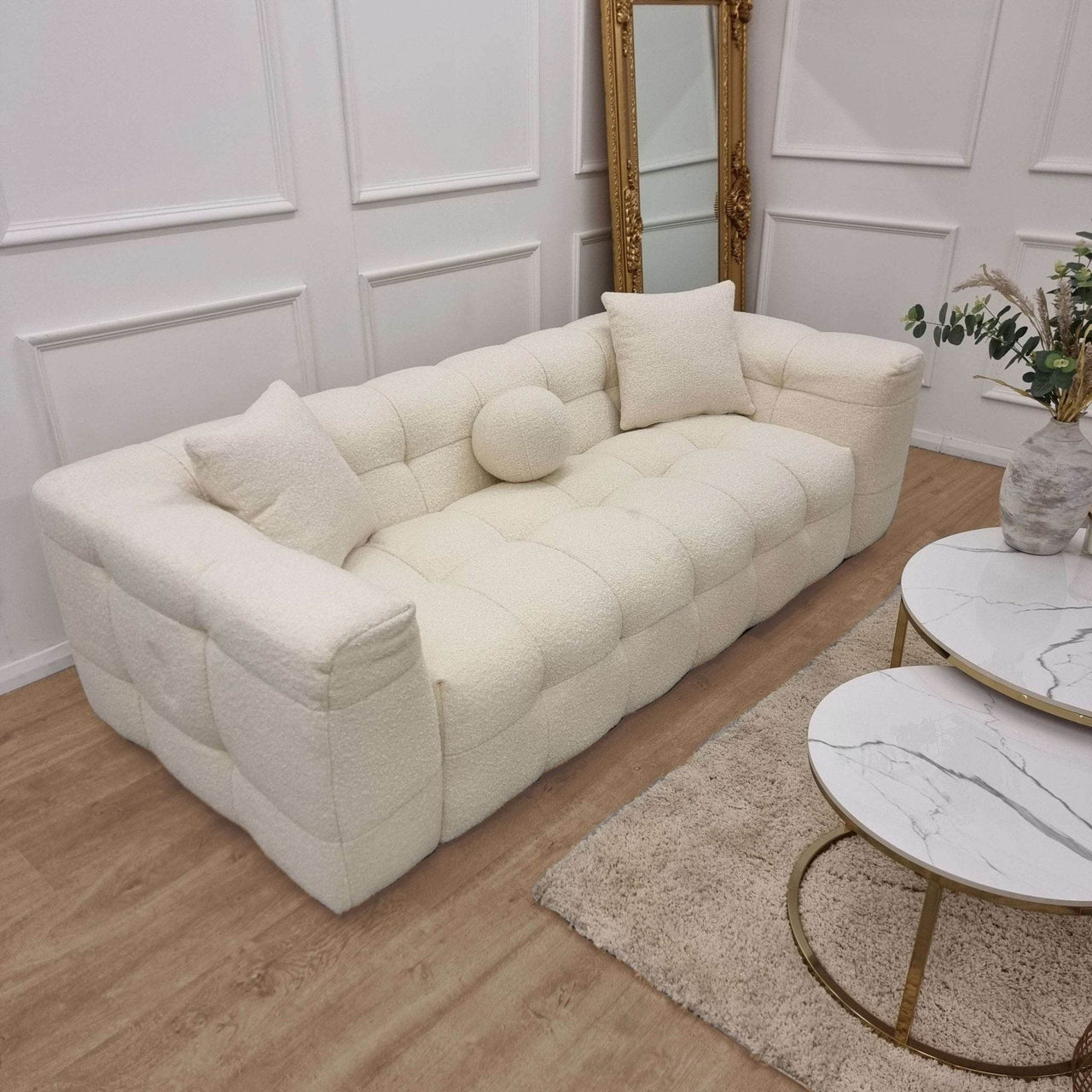 Luxury Boucle 3-Seater Sofa - Fire Resistant, 230cm Wide, Elegant Comfort for Modern Living - UK Luxury Furniture