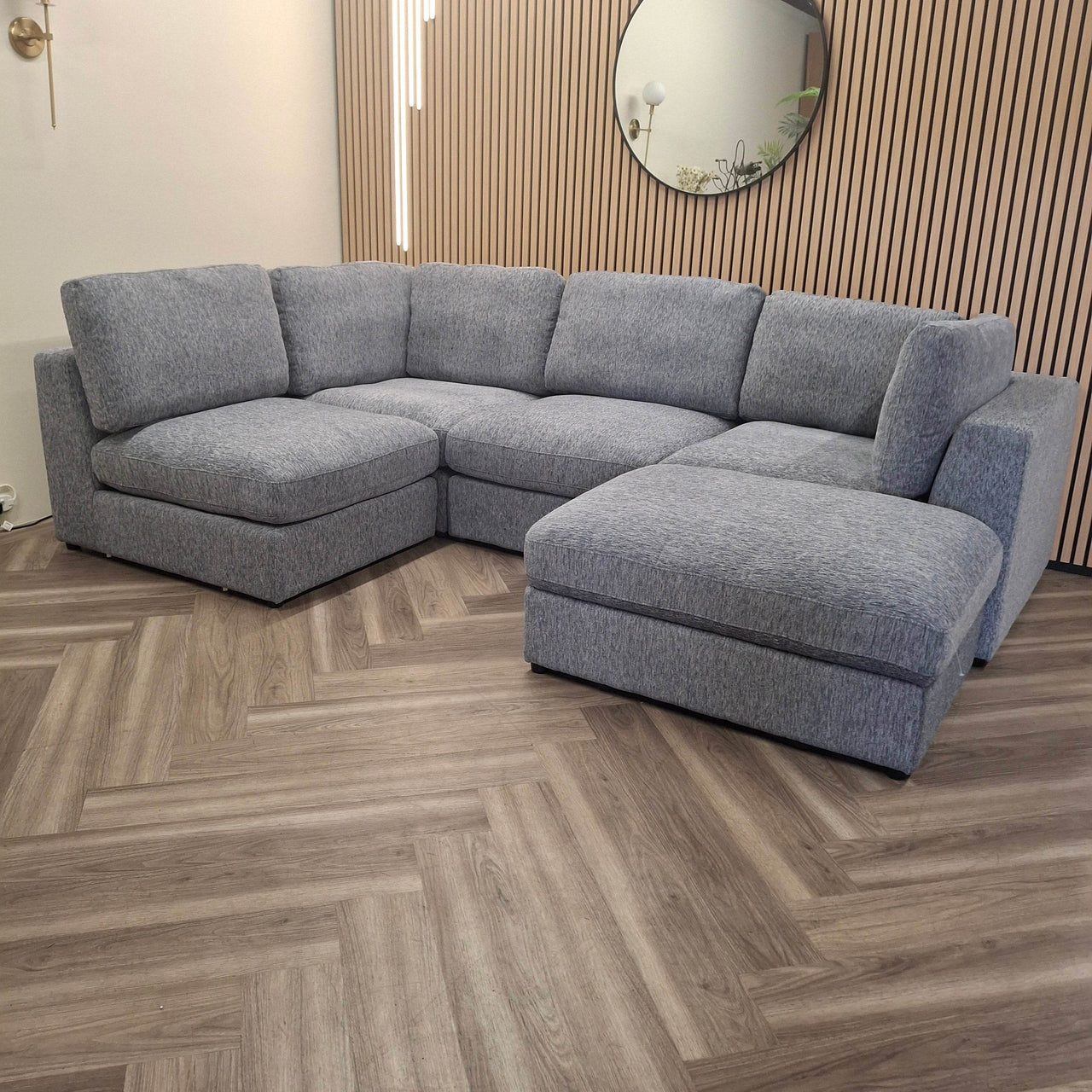Luxury 5-Piece Madison U-Shaped Modular Sofa in Light Grey or Blue for Stylish Living Rooms - UK Luxury Furniture