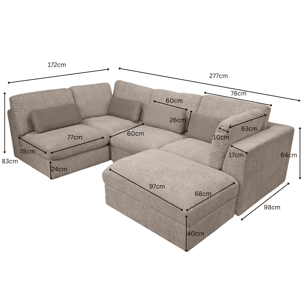 Luxury 5-Piece Madison U-Shaped Modular Sofa in Light Grey or Blue for Stylish Living Rooms - UK Luxury Furniture