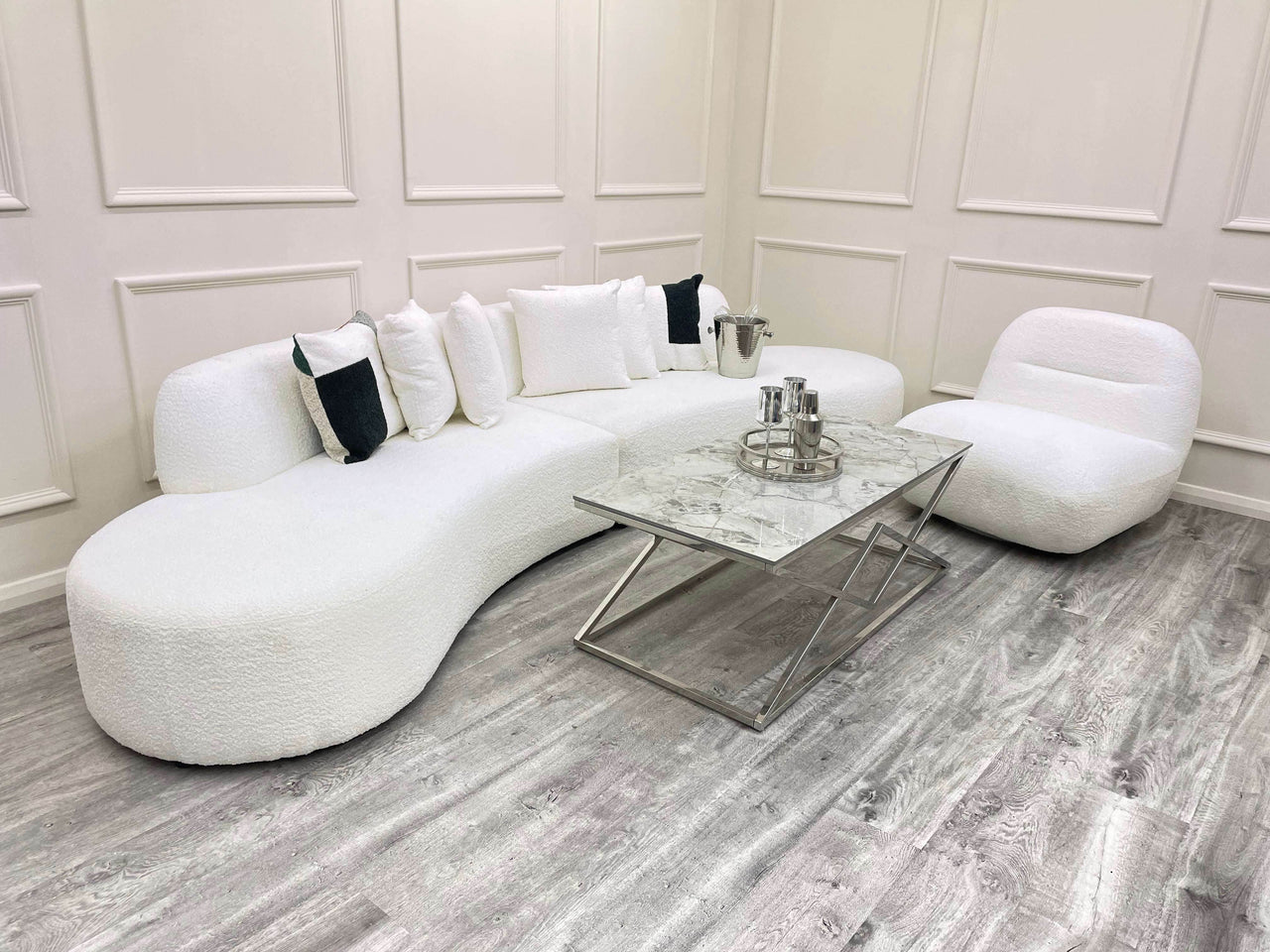 Luxury Miami Curved Boucle Sofa - Sculptural Design, Comfort, Available in 5 Colours - UK Luxury Furniture