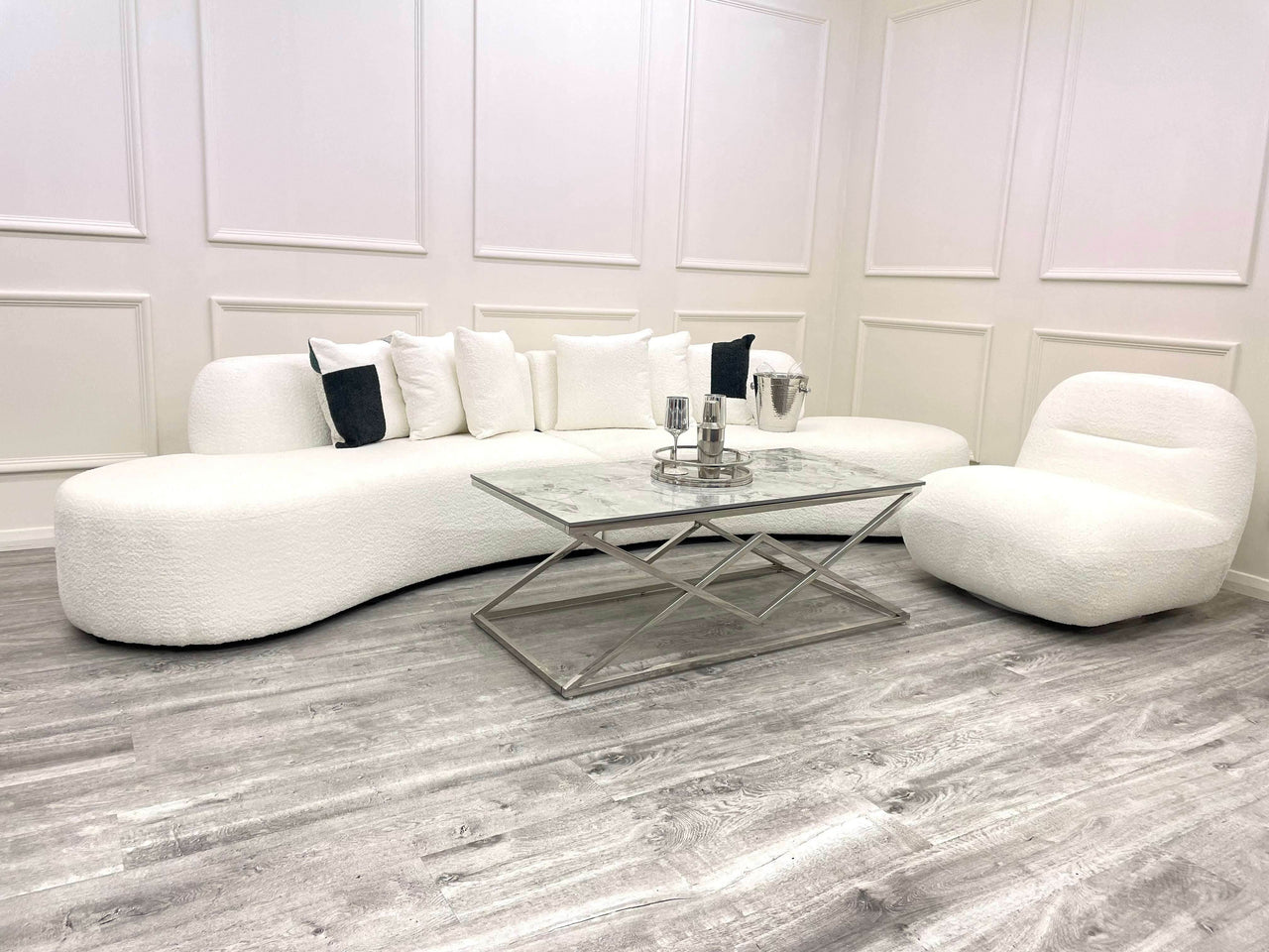 Luxury Miami Curved Boucle Sofa - Sculptural Design, Comfort, Available in 5 Colours - UK Luxury Furniture
