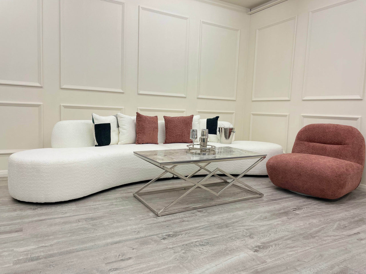 Luxury Miami Curved Boucle Sofa - Sculptural Design, Comfort, Available in 5 Colours - UK Luxury Furniture