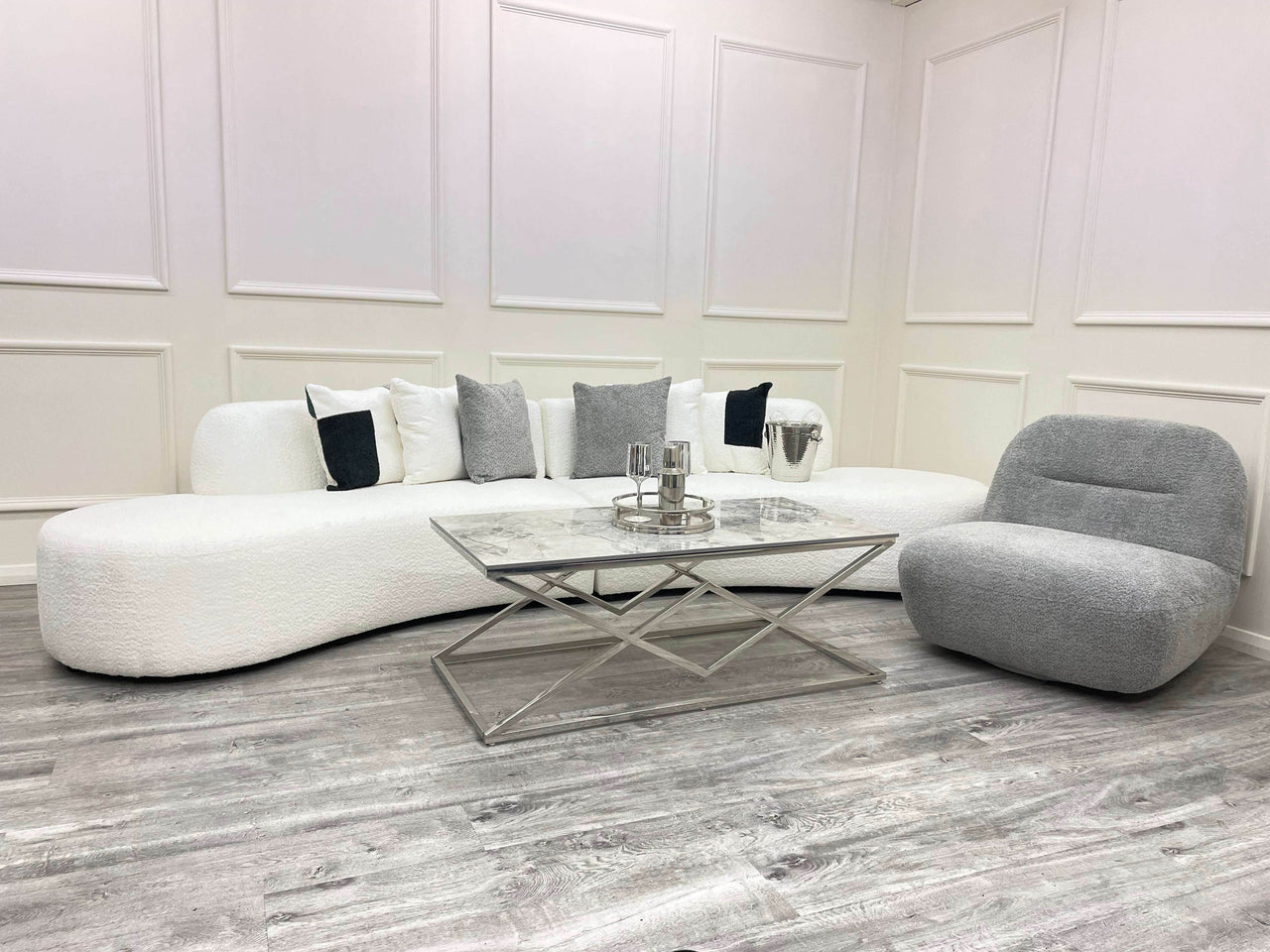 Luxury Miami Curved Boucle Sofa - Sculptural Design, Comfort, Available in 5 Colours - UK Luxury Furniture