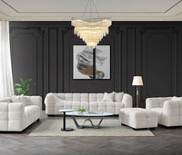 Luxury Tribeca Sofa in Soft Oatmeal Boucle Fabric - Contemporary Chesterfield Design with Deep Channel Stitching - UK Luxury Furniture