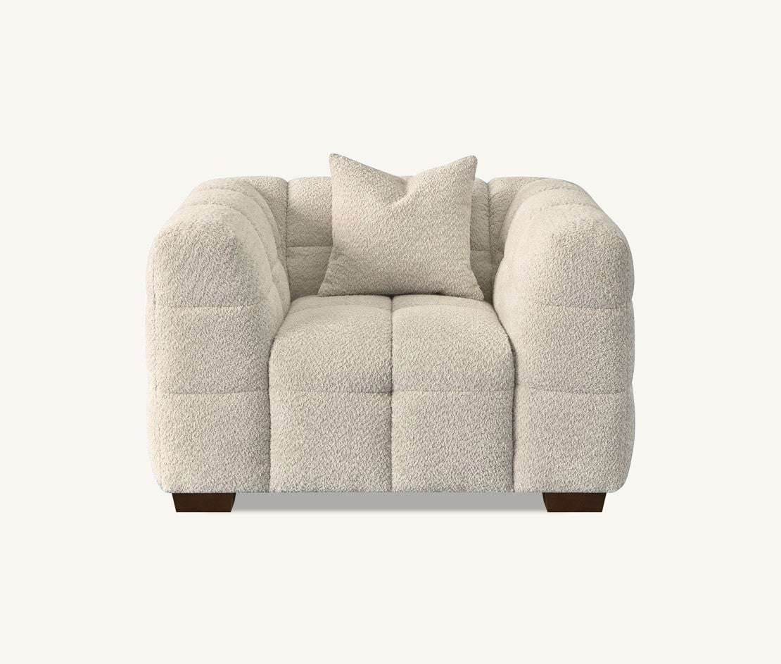 Luxury Tribeca Sofa in Soft Oatmeal Boucle Fabric - Contemporary Chesterfield Design with Deep Channel Stitching - UK Luxury Furniture