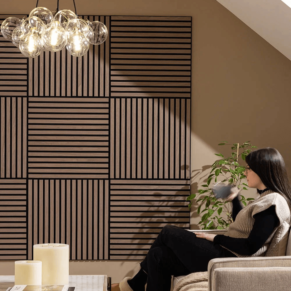 Luxury Square Wood Acoustic Wall Panels - Real Wood Core, Easy Install, Sound Dampening - UK Luxury Furniture