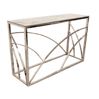 Stella Chrome Console Table - Elegant Ash Grey Sintered Top, H: 77cm W: 120cm D: 40cm - UK Luxury Furniture