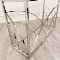 Stella Chrome Console Table - Elegant Ash Grey Sintered Top, H: 77cm W: 120cm D: 40cm - UK Luxury Furniture