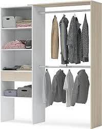 Torres Oak and White Open Wardrobe: Shelves, Dual Hanging Rails, Modern Design - UK Luxury Furniture