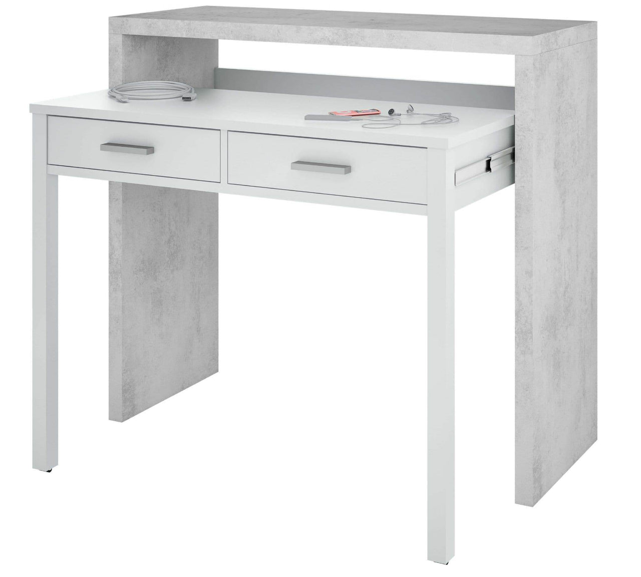 Turin Arctic Concrete Grey and White Extending Desk/Dressing Table/Console Table - UK Luxury Furniture