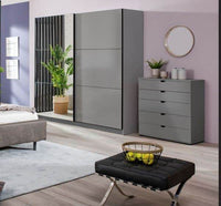 Valentina Graphite Grey 220cm Sliding Wardrobe with Mirror and Ample Storage - UK Luxury Furniture