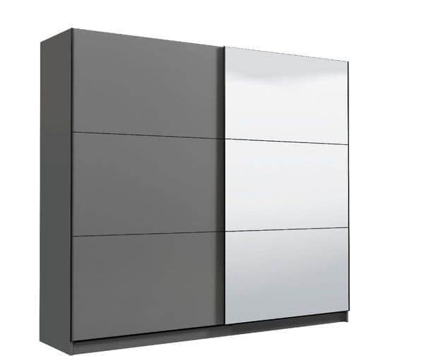 Valentina Graphite Grey 220cm Sliding Wardrobe with Mirror and Ample Storage - UK Luxury Furniture
