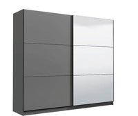 Valentina Graphite Grey 220cm Sliding Wardrobe with Mirror and Ample Storage - UK Luxury Furniture