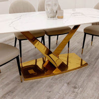 Valeo 1.8M Dining Table - Elegant Polar White Sintered Stone Top with V Design Base - UK Luxury Furniture