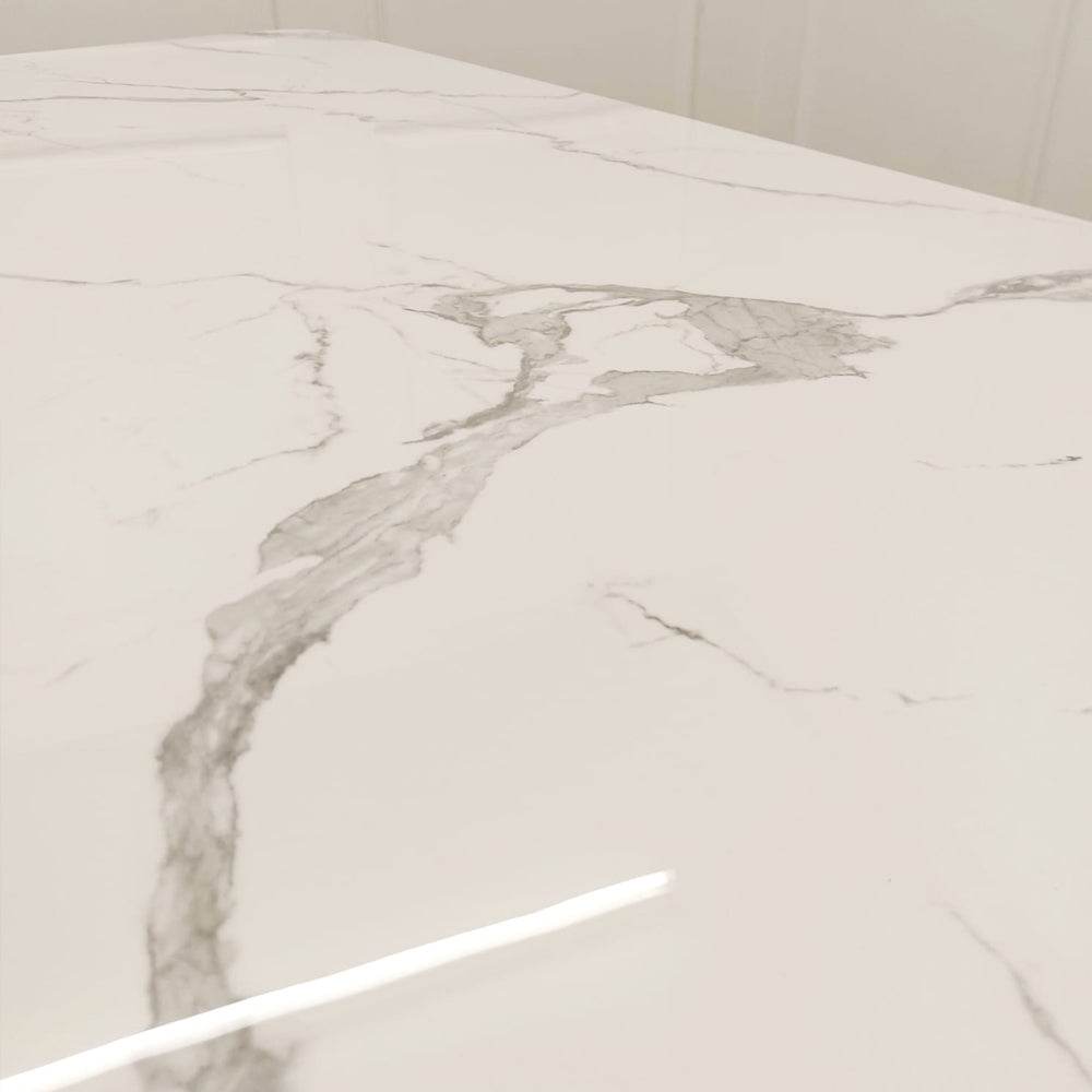 Valeo 1.8M Dining Table - Elegant Polar White Sintered Stone Top with V Design Base - UK Luxury Furniture