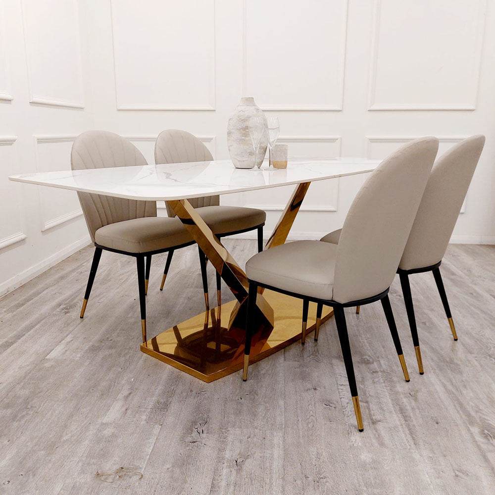 Valeo 1.8M Dining Table - Elegant Polar White Sintered Stone Top with V Design Base - UK Luxury Furniture
