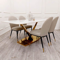 Valeo 1.8M Dining Table - Elegant Polar White Sintered Stone Top with V Design Base - UK Luxury Furniture