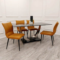 Venus 1.6m Dining Table - Black Sintered Stone Top with Chrome Pedestal Legs - UK Luxury Furniture
