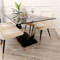 Venus 1.6m Dining Table - Black Sintered Stone Top with Chrome Pedestal Legs - UK Luxury Furniture