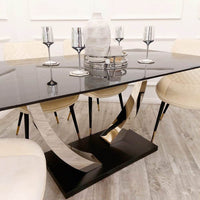 Venus 1.6m Dining Table - Black Sintered Stone Top with Chrome Pedestal Legs - UK Luxury Furniture