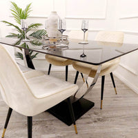 Venus 1.6m Dining Table - Black Sintered Stone Top with Chrome Pedestal Legs - UK Luxury Furniture