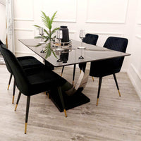 Venus 1.6m Luxury Dining Table with Black Sintered Stone Top & 4 Elegant Luna Chairs - UK Luxury Furniture