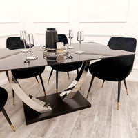 Venus 1.6m Luxury Dining Table with Black Sintered Stone Top & 4 Elegant Luna Chairs - UK Luxury Furniture