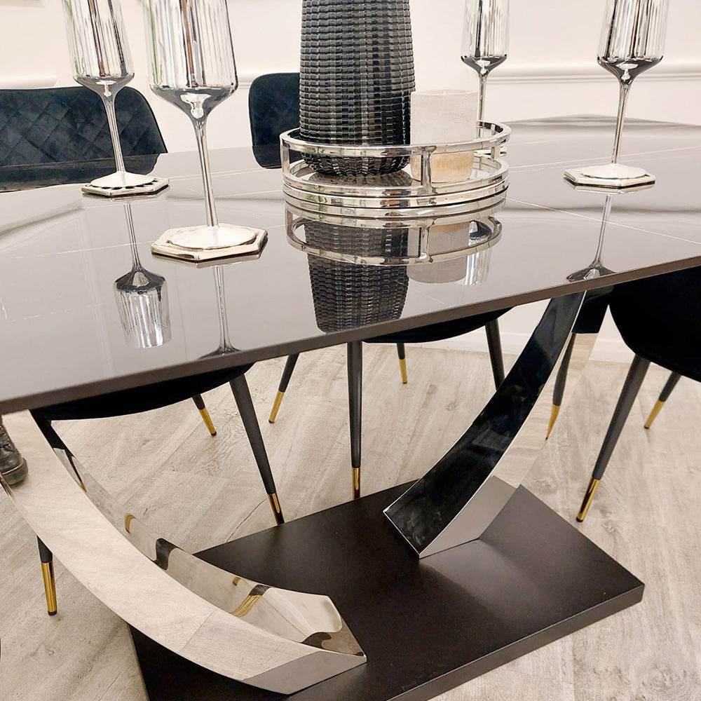 Venus 1.6m Luxury Dining Table with Black Sintered Stone Top & 4 Elegant Luna Chairs - UK Luxury Furniture