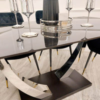 Venus 1.6m Luxury Dining Table with Black Sintered Stone Top & 4 Elegant Luna Chairs - UK Luxury Furniture