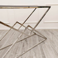 Vesta Chrome Console Table with Stomach Ash Sintered Stone Top - 120cm W x 40cm D x 70cm H - UK Luxury Furniture