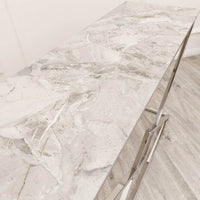 Vesta Chrome Console Table with Stomach Ash Sintered Stone Top - 120cm W x 40cm D x 70cm H - UK Luxury Furniture