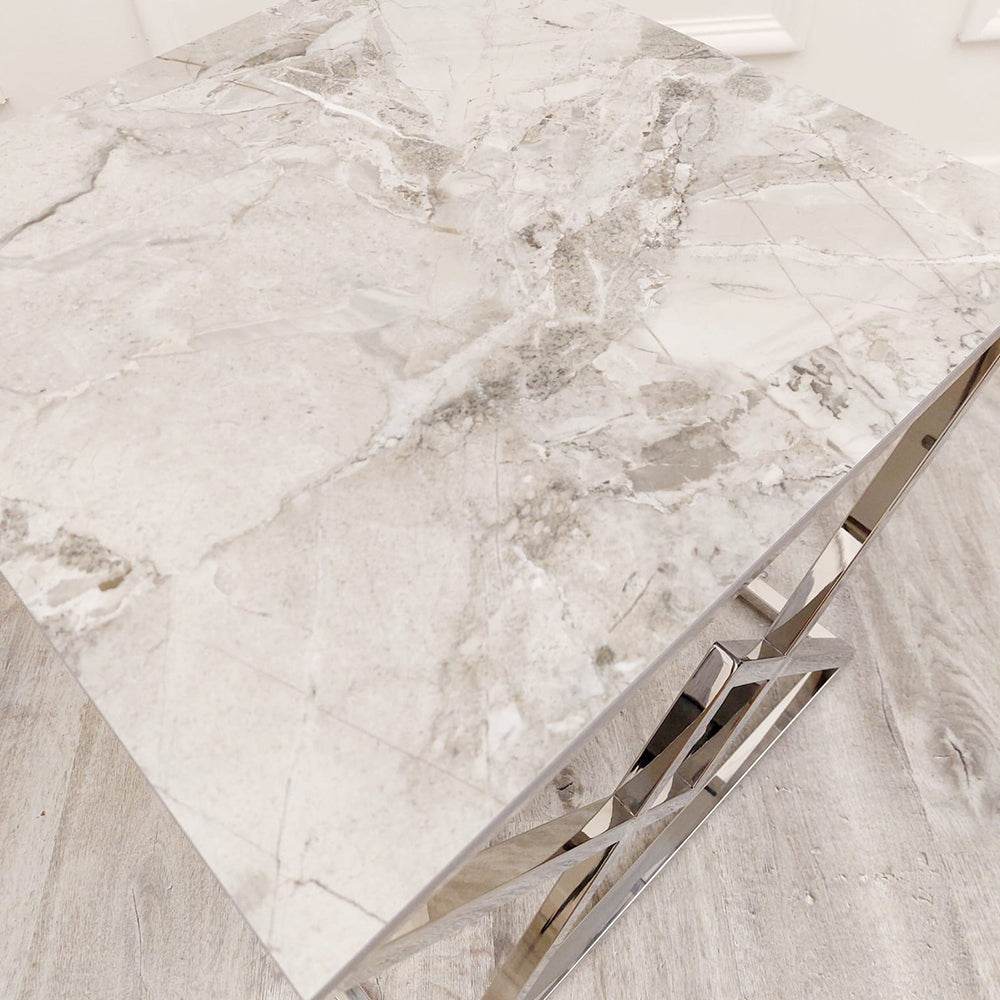 Vesta Chrome Lamp Table With Stomach Ash Sintered Stone Top - 55cm Luxury Design - UK Luxury Furniture