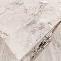 Vesta Chrome Lamp Table With Stomach Ash Sintered Stone Top - 55cm Luxury Design - UK Luxury Furniture