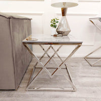 Vesta Chrome Lamp Table With Stomach Ash Sintered Stone Top - 55cm Luxury Design - UK Luxury Furniture