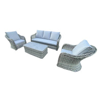 Luxury Grey Rattan 3-Seater Sofa Set with 2 Armchairs and Elegant Coffee Table for Outdoor Spaces - UK Luxury Furniture