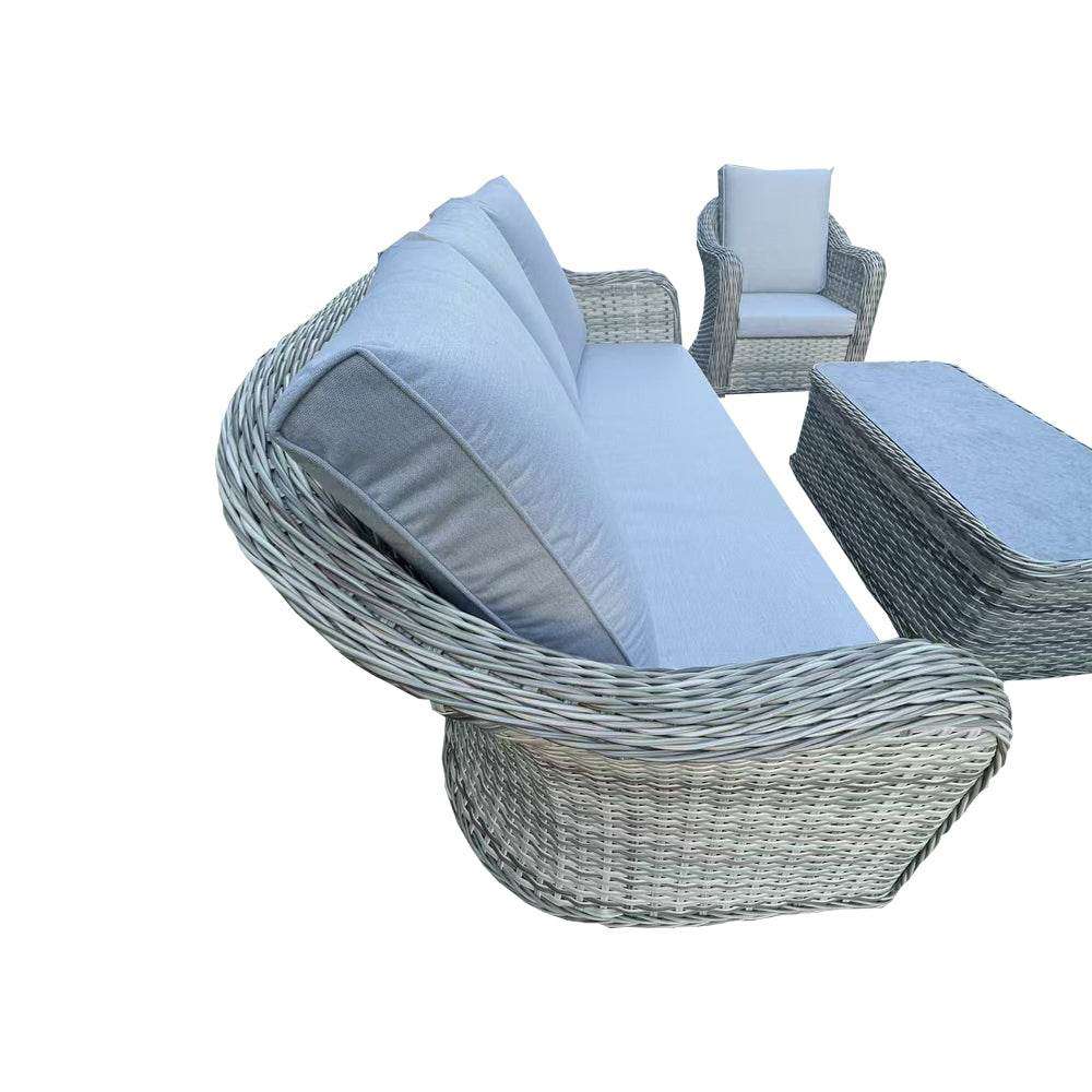 Luxury Grey Rattan 3-Seater Sofa Set with 2 Armchairs and Elegant Coffee Table for Outdoor Spaces - UK Luxury Furniture