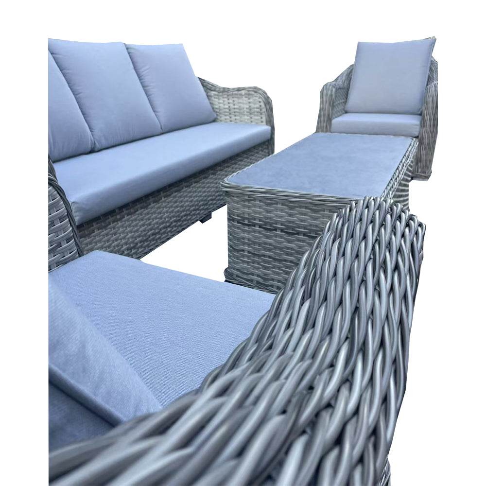 Luxury Grey Rattan 3-Seater Sofa Set with 2 Armchairs and Elegant Coffee Table for Outdoor Spaces - UK Luxury Furniture