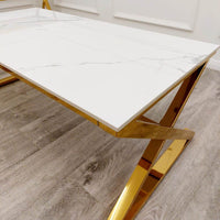 Zion Gold Coffee Table - Elegant Polar White Sintered Top, 120Cm Width Luxury Living Room Furniture - UK Luxury Furniture