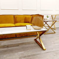 Zion Gold Coffee Table - Elegant Polar White Sintered Top, 120Cm Width Luxury Living Room Furniture - UK Luxury Furniture