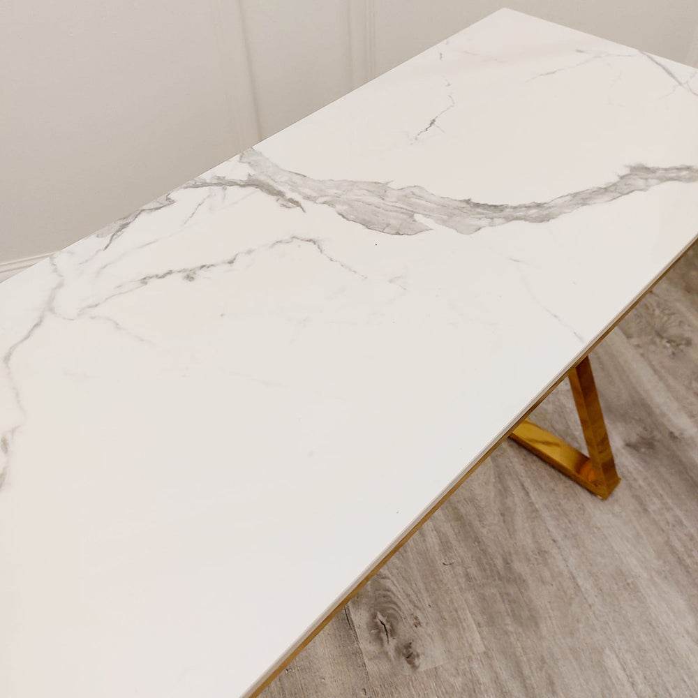 Zion Console Table with Polished Gold Legs and Elegant Polar White Sintered Surface - UK Luxury Furniture