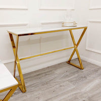 Zion Console Table with Polished Gold Legs and Elegant Polar White Sintered Surface - UK Luxury Furniture