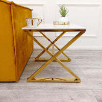 Zion Gold Lamp Table with Polar White Sintered Top - 50cm Luxurious Design for Elegant Interiors - UK Luxury Furniture
